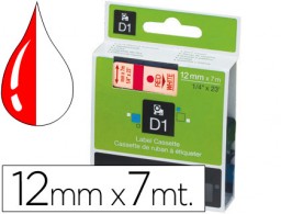 Cinta Dymo D1 12mm. x 7m. plástico blanco  tinta roja